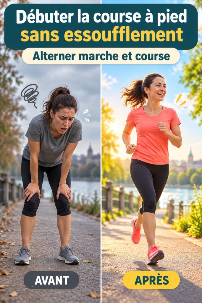 Débutant en course à pied s'exerçant en méthode marche-course dans un parc.
